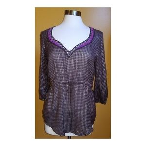 FREE PEOPLE Beaded Metallic Boho Peasant Top Small